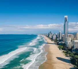 Couples enjoying a romantic beach walk at Gold Coast during a honeymoon trip from Chennai