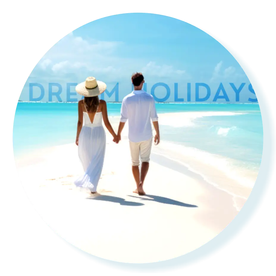 Newlywed couple enjoying a romantic honeymoon beach walk