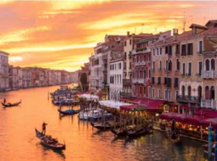 Couples sightseeing in Venice during a romantic honeymoon trip from Chennai